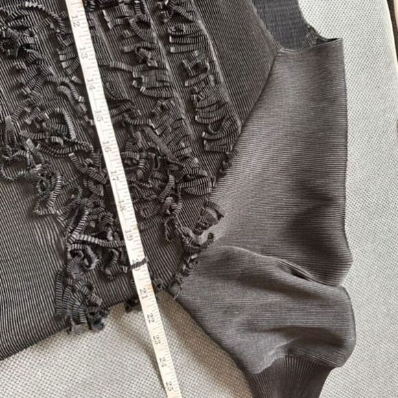 Black Silk Fringe Crepe Crinkle Textured Bolero Cardigan Jacket Artsy Cropped - Picture 5 of 8